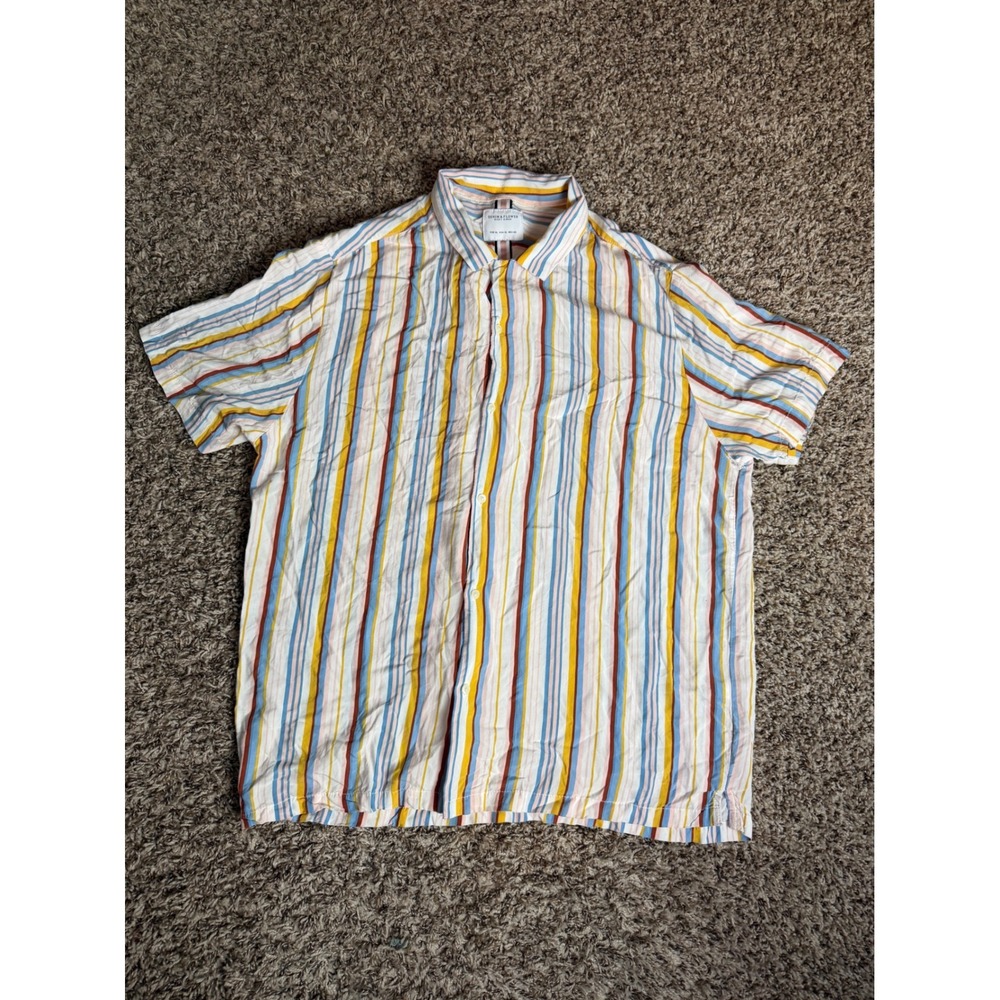 Denim & Flower Ricky Singh Mens XL Vertical Stripe Short Sleeve Button  Shirt